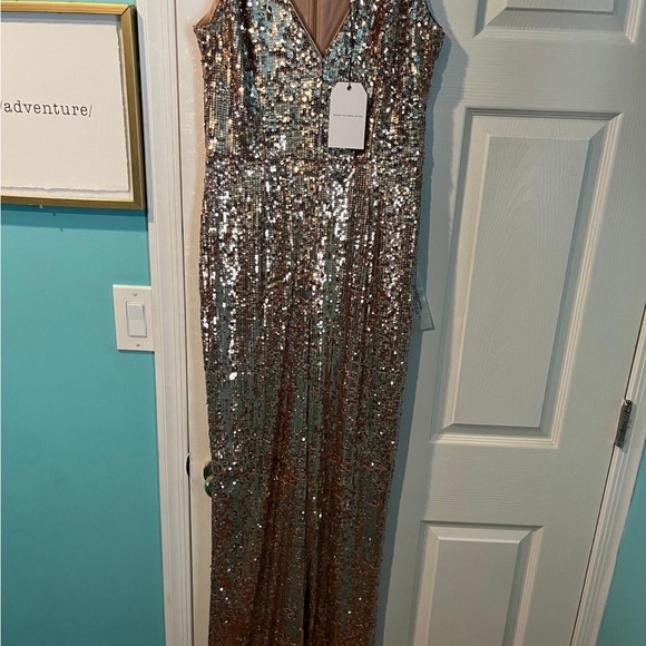 Dress the Population Gold Sequin Jumpsuit Glamorous Evening Wear